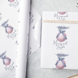 Frosted Blue Pine Blush Pink Ornament Holiday Wrap Cadeaupapier