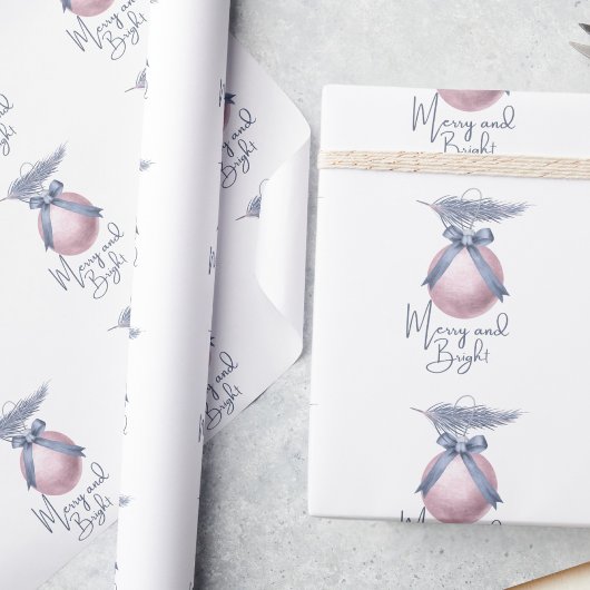 Frosted Blue Pine Blush Pink Ornament Holiday Wrap Cadeaupapier