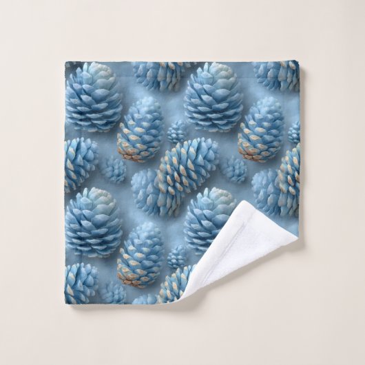 Frosted Blue Pinecones Bad Handdoek (Wasdoekje)