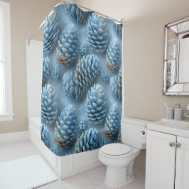 Frosted Blue Pinecones Douchegordijn