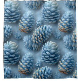 Frosted Blue Pinecones Douchegordijn