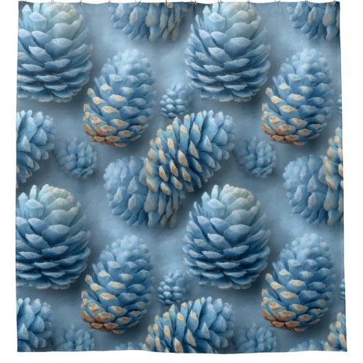 Frosted Blue Pinecones Douchegordijn (Voorkant)