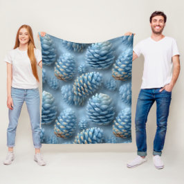 Frosted Blue Pinecones Fleece Deken