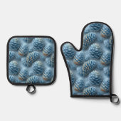 Frosted Blue Pinecones Ovenwant & Pannenlap Set (Voorkant)