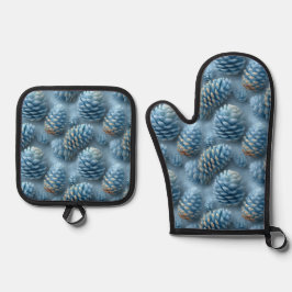 Frosted Blue Pinecones Ovenwant & Pannenlap Set