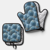 Frosted Blue Pinecones Ovenwant & Pannenlap Set (Voorkant / Achterkant)