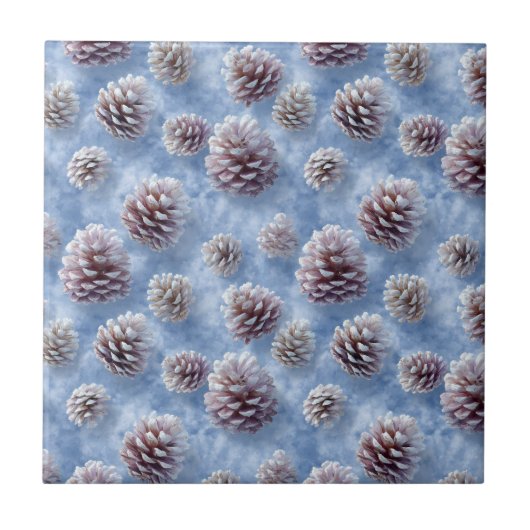 Frosted Blue Pinecones Pattern Sierkussen Tegeltje (Voorkant)