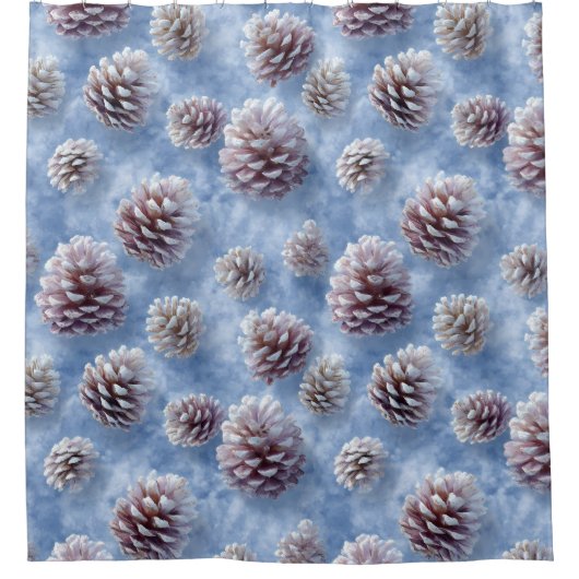 Frosted Blue Pinecones Pattern Throw Pillow Douchegordijn (Voorkant)