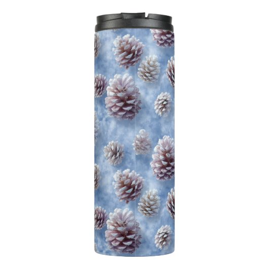 Frosted Blue Pinecones Pattern Throw Pillow Thermosbeker (Achterkant)