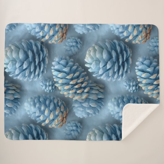 Frosted Blue Pinecones Sherpa Deken (Voorkant (horizontaal))
