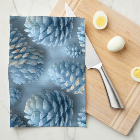Frosted Blue Pinecones Theedoek (Quarter Fold)