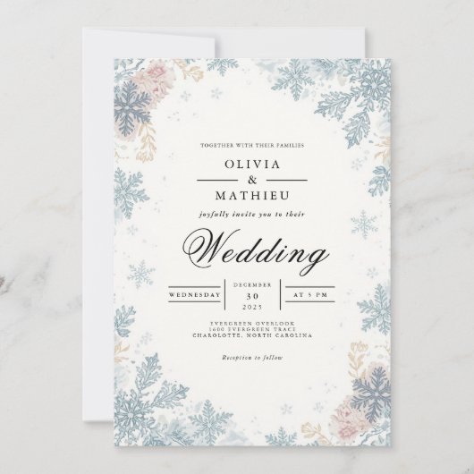 Frosted Blue Snowflakes Winter Wedding Kaart (Voorkant)