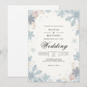 Frosted Blue Snowflakes Winter Wedding Kaart (Voorkant / Achterkant)