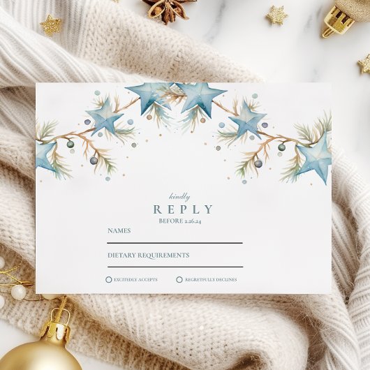Frosted Blue Star Wedding RSVP Kaartje