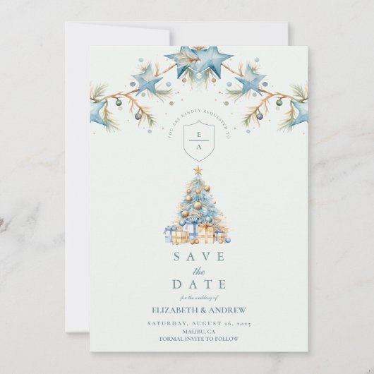 Frosted Blue Star Wedding Save The Date (Voorkant)