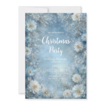 Frosted Blue Winter Bloemen Uitnodiging