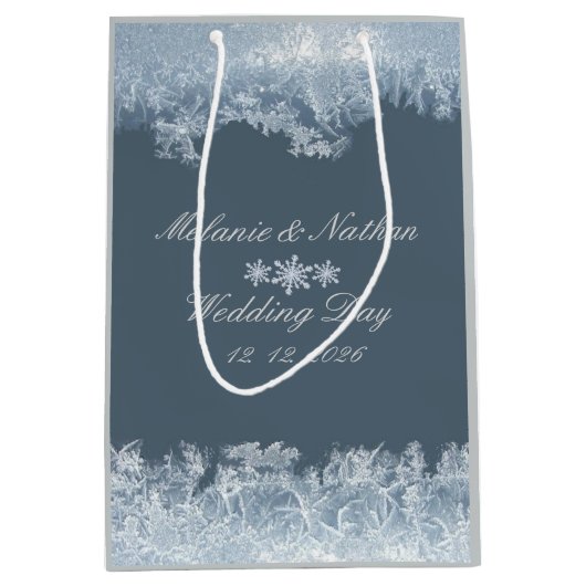 Frosted Blue Winter Wedding Custom Medium Cadeauzakje (Voorkant)