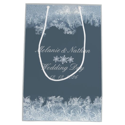 Frosted Blue Winter Wedding Custom Medium Cadeauzakje (Achterkant)