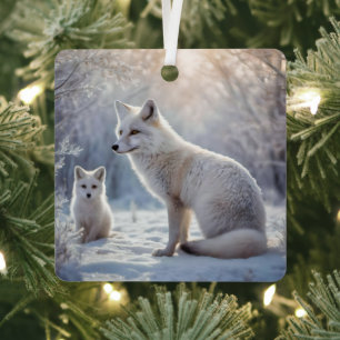 Frosted Bonds: de poolvos en haar welp Metalen Ornament