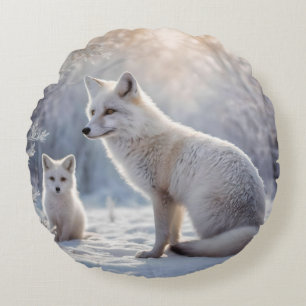 Frosted Bonds: de poolvos en haar welp Rond Kussen
