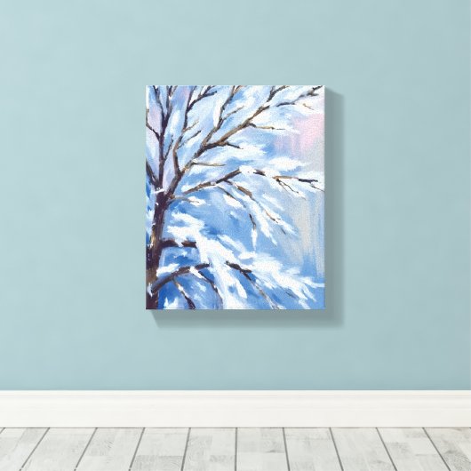 Frosted Branches | Winter Snow Tree Painting Canvas Afdruk (Insitu (Houten vloer))