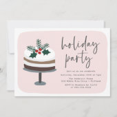 Frosted Cake with Holly Pink & Red Holiday Party Kaart (Voorkant)