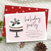 Frosted Cake with Holly Pink & Red Holiday Party Kaart
