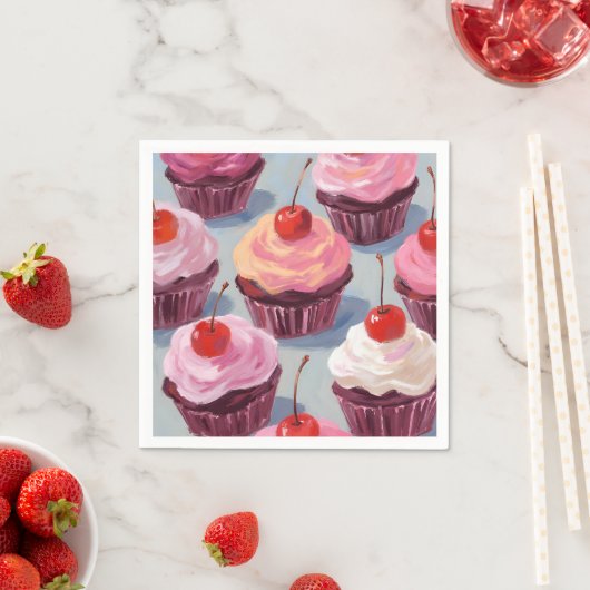 Frosted Cherry Cupcakes | verjaardagsfeest Servet (Insitu)