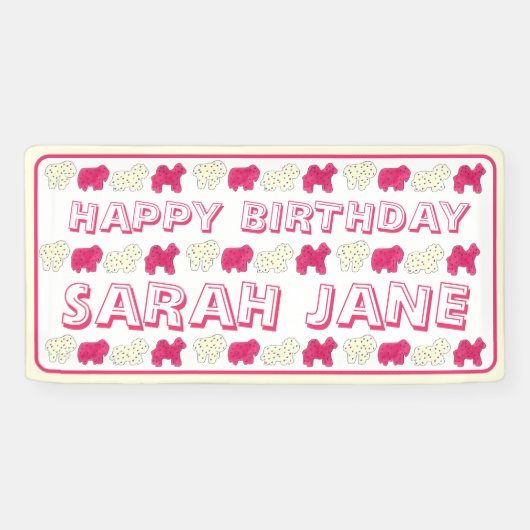 Frosted Circus Animal Cookies Roze Witte sprinken Spandoek (Horizontaal)