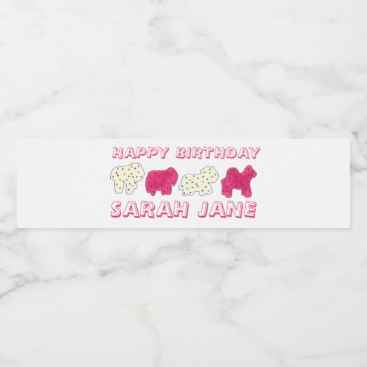 Frosted Circus Animal Cookies Roze Witte sprinken Waterfles Etiket (Enkel label)