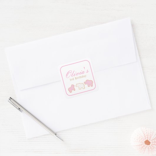 Frosted circus Animal Cookies verjaardagsfeestje d Vierkante Sticker (Envelop)