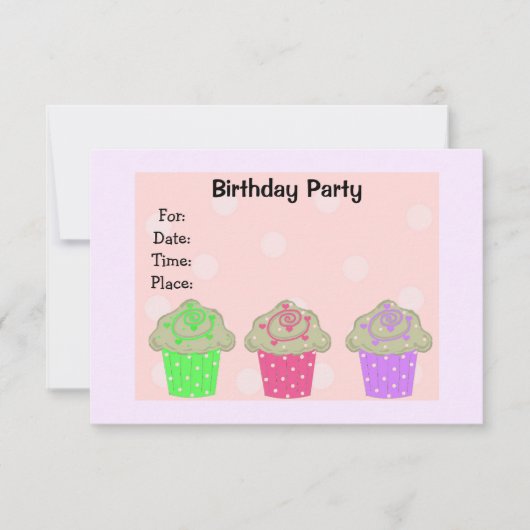 Frosted Cupcake Birthday Party Invitation Kaart (Voorkant)