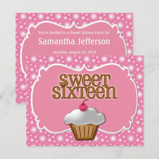 Frosted Cupcake Custom Sweet Sixteen Party Kaart (Voorkant / Achterkant)