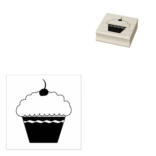 Frosted Cupcake met Cherry Rubber Stamp Rubberstempel (Gestempeld)