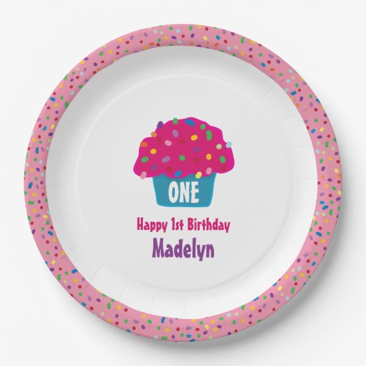Frosted Cupcakes Rainbow Sprinkle Baking Design Papieren Bordje (Voorkant)