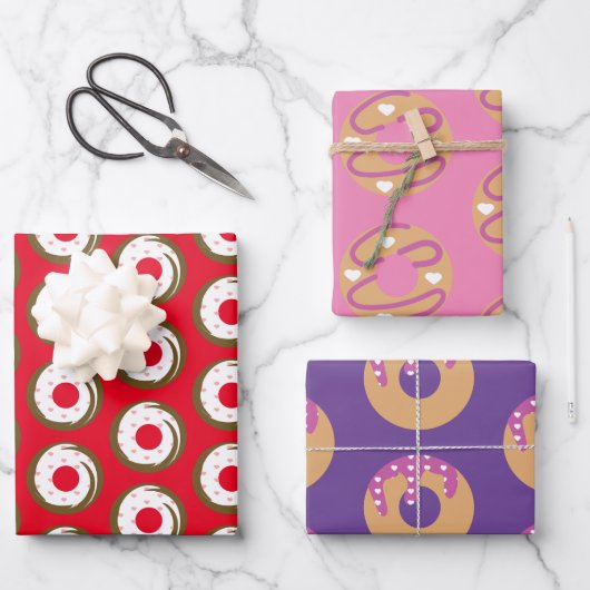 Frosted Dripping Donuts Hearts Patroon Inpakpapier Vel (Voorkant)