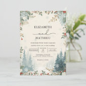 Frosted Evergreen Winter Wedding Kaart (Staand voorkant)