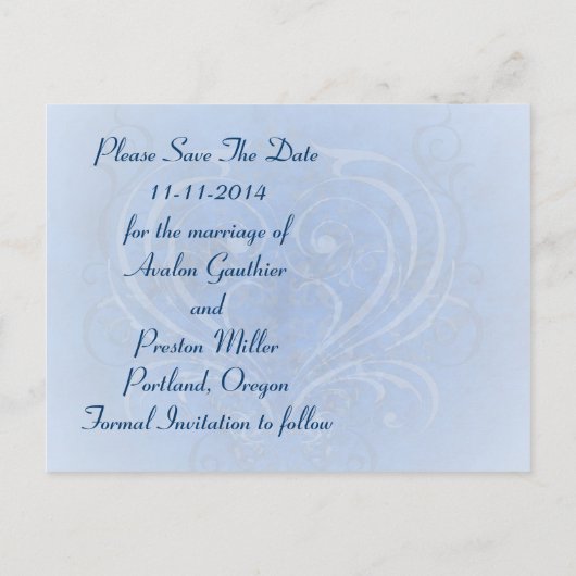 Frosted Fairy Tale Blue Save the Date Briefkaart (Achterkant)