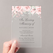 Frosted Floral Butterfly Pink Memorial Service Acryl Uitnodigingen (Insitu (Draagbaar))