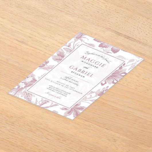 Frosted Floral Dusty Pink Wedding Acryl Uitnodigingen (Laagn)