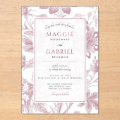 Frosted Floral Dusty Pink Wedding Acryl Uitnodigingen (Voorkant)