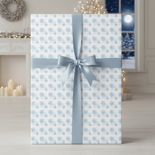 Frosted Flurries Blue Snowflake Wrapping Paper Cadeaupapier