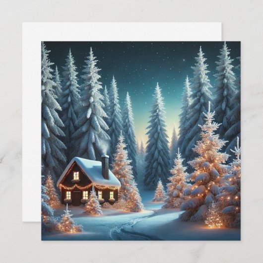 Frosted Forest Kerstlandschap Flat Holiday Kaart (Voorkant / Achterkant)