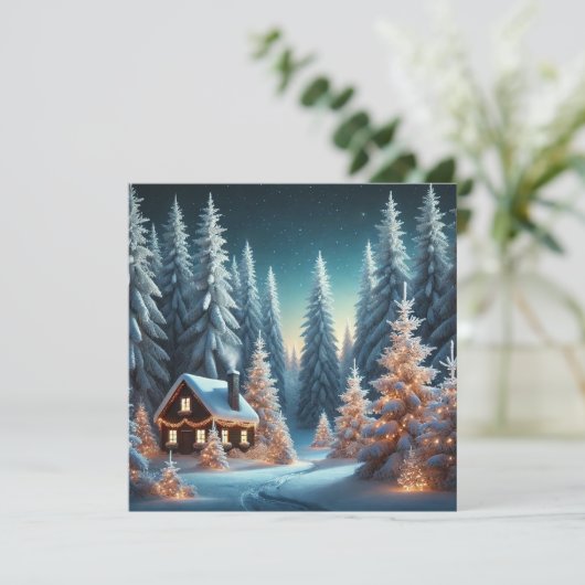 Frosted Forest Kerstlandschap Flat Holiday Kaart (Staand voorkant)