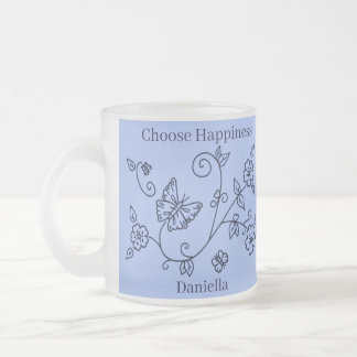 Frosted Glass Blue Butterfly Mug Matglas Koffiemok