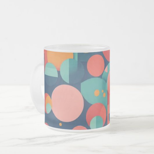 Frosted Glass Mok 10 oz - Minimalistische geometri (Voorkant links)