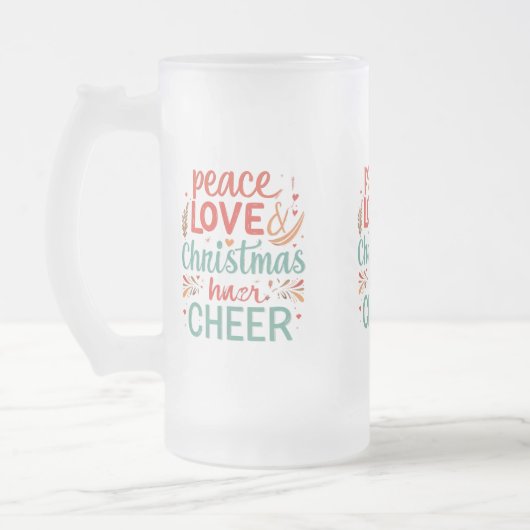 Frosted Glass Mok 16 oz - Peace, Love & Christmas (Links)