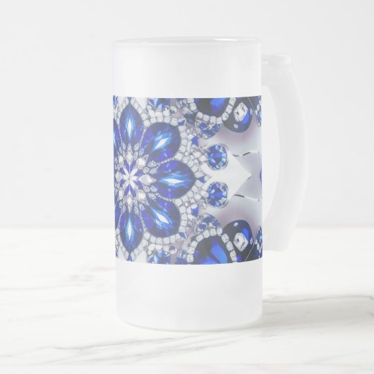 Frosted Glass Mok met Blauw Wit Kleuren ontwerp (Voorkant rechts)
