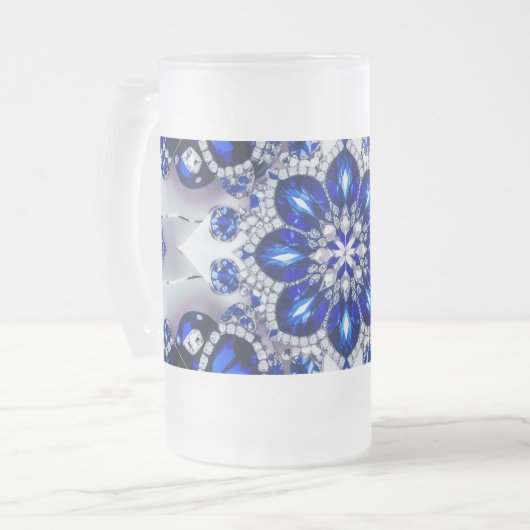Frosted Glass Mok met Blauw Wit Kleuren ontwerp (Voorkant links)