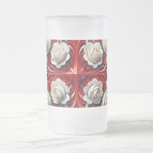Frosted Glass Mok met Engels Rozen ontwerp (Center)